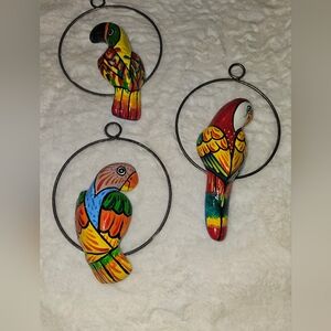 Vintage Mexican Talavera Ceramic Hand Painted Parrot Decor w/hangers Set Of 3